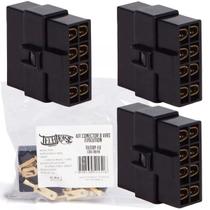 Kit 3 Terminal Conector 8 Vias Trava Macho Fêmea Technoise