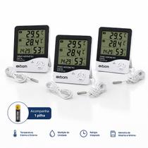 Kit 3 Termo Higrômetro Digital Medidor de Temperatura e Umidade Interna x Externa com Relógio e Despertador