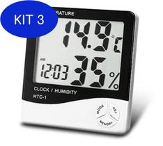 Kit 3 Termo-Higrômetro Digital Termômetro Higrômetro Relógio