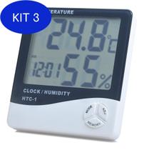 Kit 3 Termo-Higrômetro Temperatura E Umidade Relógio Digital Lcd