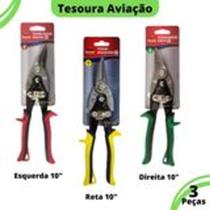 Kit 3 Tesoura Aviação Cortar Chapa Esq. Dir. Reta 10 Cornet