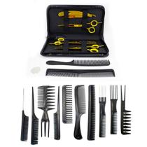 Kit 3 Tesoura Dourado Fio Laser Fio Navalha Desfiadeira Navalha + 10 Pente Kit 3 Tesoura Dourado Fio Laser Fio Navalha Desfiadeira Navalha + 10 Pente