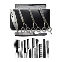 Kit 3 Tesoura Inox Fio Laser Fio Navalha Desfiadeira Navalha + 10 Pente