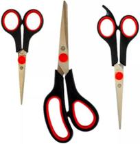 Kit 3 Tesoura Multiuso Aço Inox Papel Tecido Cozinha Costura