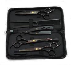 Kit 3 Tesoura Preta Fio Laser Fio Navalha Desfiadeira Estojo Kit 3 Tesoura Preta Fio Laser Fio Navalha Desfiadeira Estojo