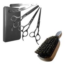Kit 3 Tesouras Barbeiro Profissionais + Escovinha Disfarce Degradê Ref.30229