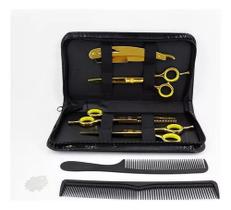 Kit 3 Tesouras Barbeiro Profissional Dourador 6.0 Estojo Combo Barbearia Barba