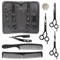 Kit 3 Tesouras Barbeiro Profissional Preto 6.0 Estojo Kit 3 Tesouras Barbeiro Profissional Preto 6.0 Estojo