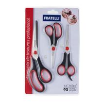 Kit 3 Tesouras Corte Fácil Alfaiate Artesanato Cabelo Costura Escritório Multiuso Fratelli Kit 3 Tesouras Corte Fácil Alfaiate Artesanato Cabelo Costura Escritório Multiuso Fratelli