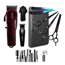 Kit 3 Tesouras Maquina Corte Km-209 E Acabamento S60 Capa Borrifador Kit 10 Pentes