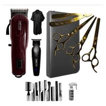 Kit 3 Tesouras Maquina Corte Km-209 E Acabamento S60 Capa Borrifador Kit 10 Pentes