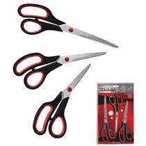 Kit 3 Tesouras Multiuso Cabelo Papel Plástico Borracha Eva