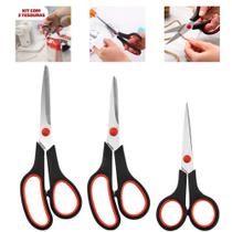 Kit 3 Tesouras Multiuso em Aço Inox: Pequena, Média e Grande com Cabo Ergonômico