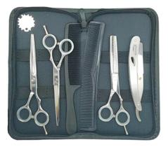 Kit 3 Tesouras Profissionais 1 Navalha 2 Pente Estojo Obopekal