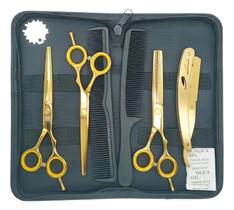 Kit 3 Tesouras Profissionais 1 Navalha 2 Pente Estojo Obopekal