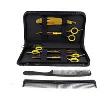 Kit 3 Tesouras profissionais 5.5 fio laser e desbaste navalha + 2 pentes