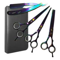 Kit 3 Tesouras Profissionais Cabelo Barbeiro Fio Navalha Cor Furta Cor Kit 3 Tesouras Profissionais Cabelo Barbeiro Fio Navalha Cor Furta Cor
