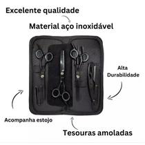 Kit 3 Tesouras Profissionais Fio Navalha Desfiadeira Coloridas Kit 3 Tesouras Profissionais Fio Navalha Desfiadeira Coloridas