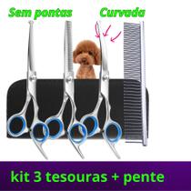 Kit 3 Tesouras Profissionais Pet Cães Sem Ponta Curva