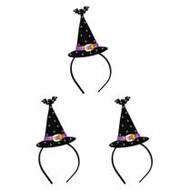 Kit 3 Tiaras Enfeite Halloween Chapéu de Bruxa c/ Glitter 3D - Piffer