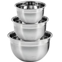 Kit 3 Tigela Mixing Bowl Aço Inox 26cm 28cm 30cm Para Preparo Cozinha Salada Confeitaria KeHome