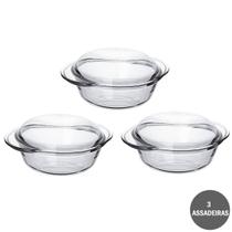 Kit 3 Tigela Terrina Base 1,9 Tmp 0,9 2,8L Vidro Temperado