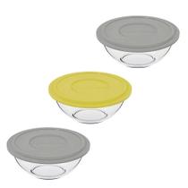Kit 3 Tigelas Bowl Redonda Tampa Sortida Vidro 500ml Marinex