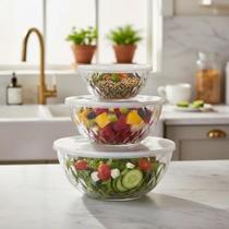 Kit 3 Tigelas Com Tampa Transparente Bowl Saladeira Sobremesa Potes Herméticos Organizadores Geladeira Cozinha Multiuso Resistente Leve Taman Kit 3 Tigelas Com Tampa Transparente Bowl Saladeira Sobremesa Potes Herméticos Organizadores Geladeira Cozinha Multiuso Resistente Leve Taman