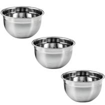 Kit 3 Tigelas Mixing Bowl De Inox Redondo 26cm Para Preparo Cozinha Salada Confeitaria G KeHome
