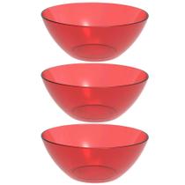 Kit 3 Tigelas Pequena Vermelha Travessa 2,3L Servir Salada Redonda Sobremesa Translúcida Crippa