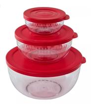 Kit 3 Tijelas Acrílica Com Tampa Saladeira