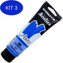 Kit 3 Tinta Acrílica Arts Azul Cobalto (Imit) 66