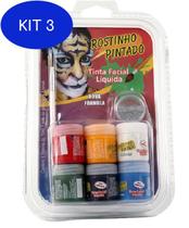 Kit 3 Tinta Facial Líquida Maquiagem Artística 6 Cores +