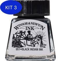 Kit 3 Tinta Para Desenho Winsor & Newton 14Ml Black Indian