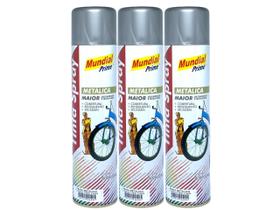 Kit 3 Tinta Spray Prata Metalico 400ml Mundial Prime