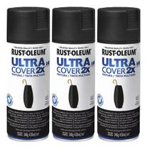 Kit 3 Tinta Spray Ultra Cover 2x Multiuso Preto Rust Oleum