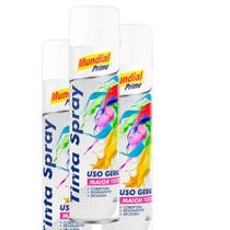 Kit 3 Tinta Spray Uso Geral Branco Brilhante Mundial Prime