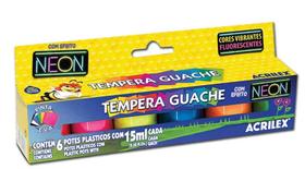 Kit 3 Tinta Tempera Guache 15ml cada com 6 Cores Neon 01006 Acrilex Kit 3 Tinta Tempera Guache 15ml cada com 6 Cores Neon 01006 Acrilex