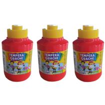 Kit 3 Tinta Tempera Guache Escolar Vermelho 250ml Acrilex Kit 3 Tinta Tempera Guache Escolar Vermelho 250ml Acrilex