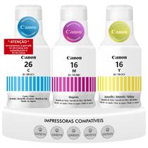 Kit 3 Tintas Coloridas Original Canon Gi16 Magenta Amarela Ciano Compatível Maxify GX5010 GX6010 GX7010 GX6020 GX7020