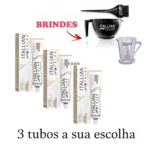 Kit 3 Tintas de Cabelo ( DE SUA ESCOLHA ) Itallian Color + cumbuca + pincel + medidor.