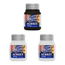 Kit 3 Tintas de Tecido Acrilex 37ml 2branco/1preto