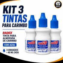 Kit 3 Tintas Para Carimbo Azul Radex 40ml Refil Almofada Kit 3 Tintas Para Carimbo Azul Radex 40ml Refil Almofada