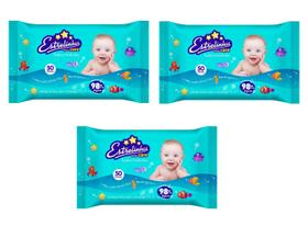 Kit 3 Toalha Umedec Estrelinhas Wipes Care 50 Un- Hygieline