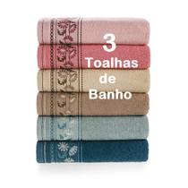 Kit 3 Toalhas de Banho Flora Extra Maciez Felpuda Karsten 70cm x 1,40m