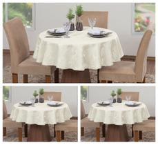 Kit 3 Toalhas De Mesa Luxo Redonda Sala Jantar Jacquard 4 Lugares