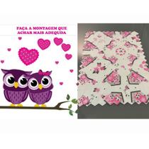 Kit 3 Toalhas Para Geladeira + Adesivo Decorativo Corujas Coração Rosa