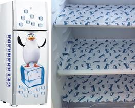 Kit 3 Toalhas para Geladeira Pinguim + Cartela de Adesivos Pinguim Gelo Azul