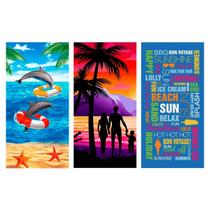 Kit 3 Toalhas Praia Piscina Microfibra 1,40x70 Leves Secagem Rápida Antiareia Estampadas