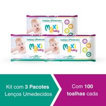 Kit 3 Toalhas Umedecidas Hipoalergênico 100Un Cada Maxi Baby Kit 3 Toalhas Umedecidas Hipoalergênico 100Un Cada Maxi Baby